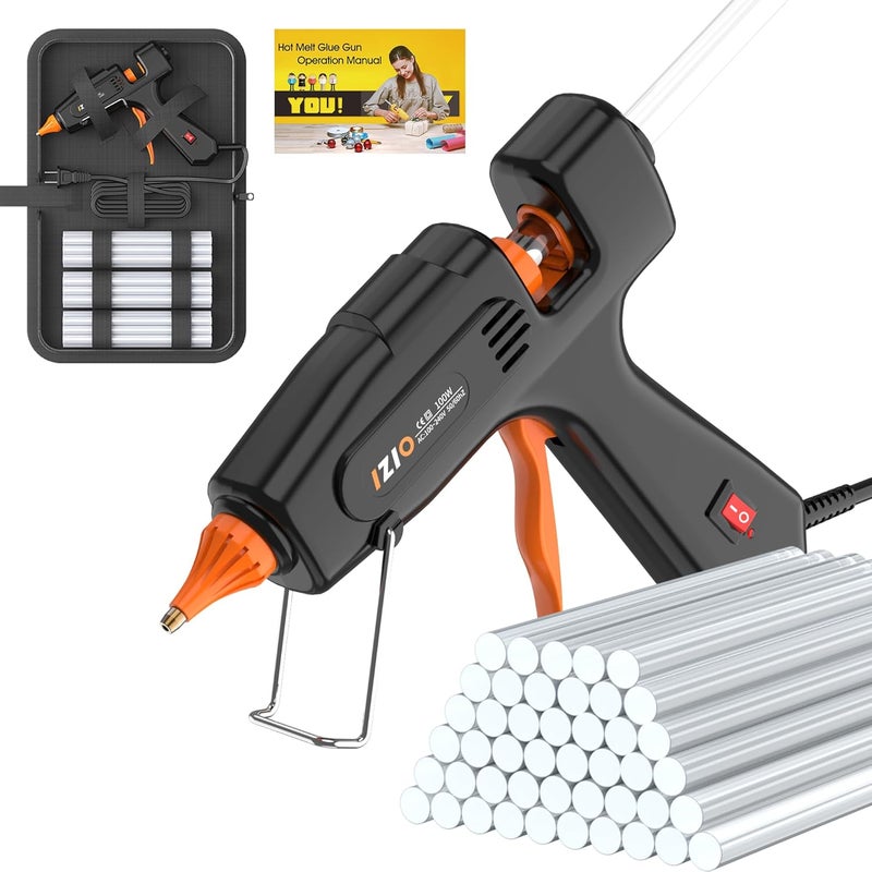 iZiO Professional Hot Glue Gun Kit-100W Fast Heat, 21 Glue Sticks(7/16"), Detachable Anti-Scald Nozzle & Durable Pouch | Heavy lightweight for diy projects, home repairs,ergonomic grip,Black gluegun - Image 2